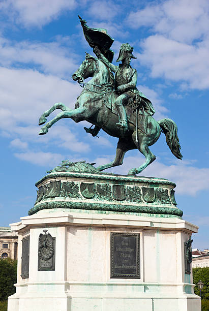 Statue Of Archduke Charles In Vienna, Austria Statue of Archduke Charles in Vienna, Austria on a sunny day.  The statue was completed by 1860. heldenplatz stock pictures, royalty-free photos & images