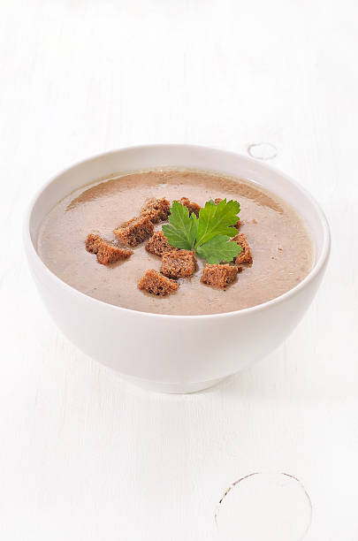 istock Bread soup with croutons and herbs 513905441