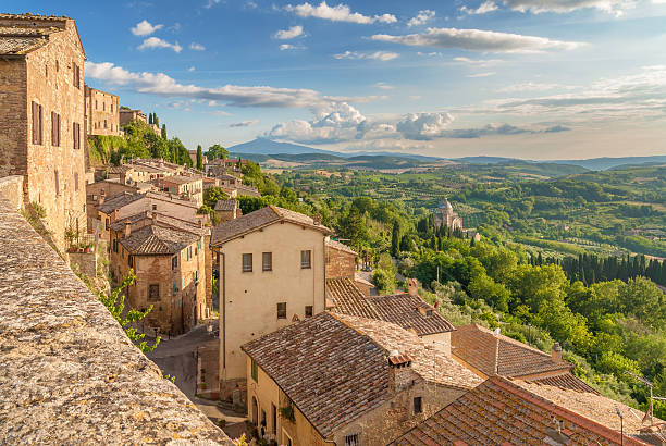 Tuscany seen from the walls of Montepulciano, I Landscape of the Tuscany seen from the walls of Montepulciano, Italy val stock pictures, royalty-free photos & images