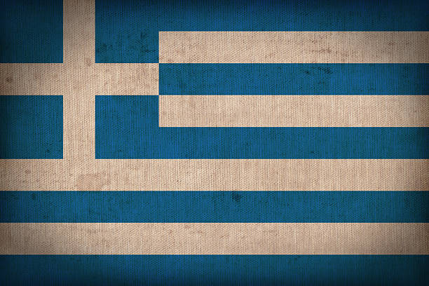 istock Greece flag pattern on the fabric texture ,retro vintage style 513906163