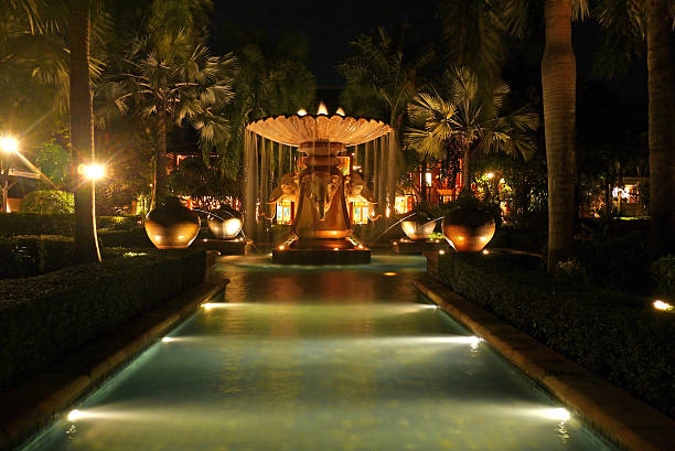 istock Elephant water fountain at night 513906965