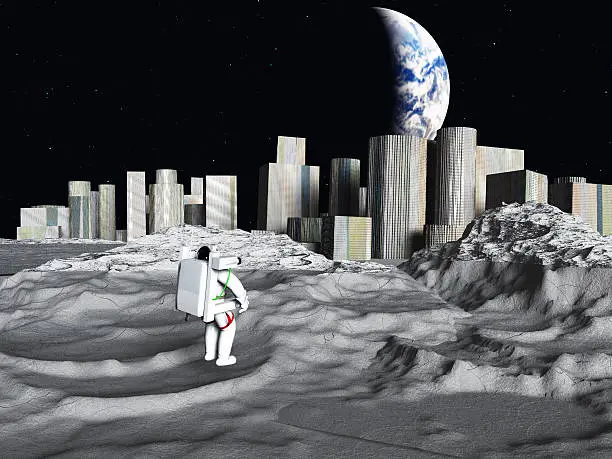 Lunar city earthrise