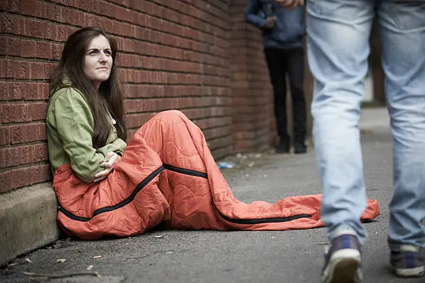 Vulnerable Teenage Girl Sleeping On The Street