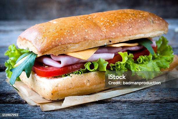 Sandwich With Ham And Cheese Stock Photo - Download Image Now - Adulation, American Culture, Arugula