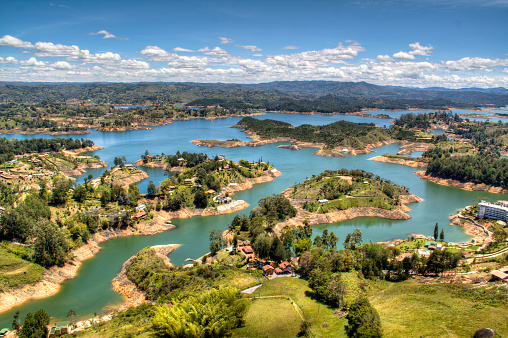 view over the lakes of Guatape near Medellin, Colombia