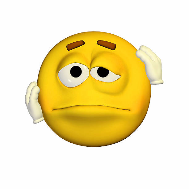 Illustration of a beaten up yellow smiley stock photo