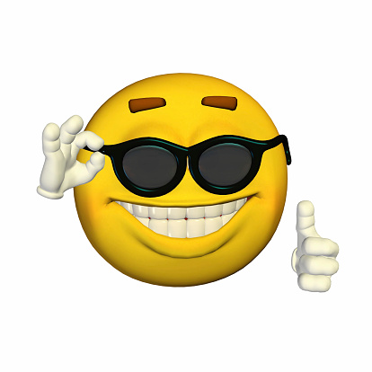 Illustration of a cool yellow smiley with sunglasses isolated on a white background