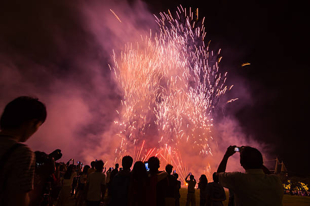 istock New Year concept - cheering crowd and fireworks 513932244