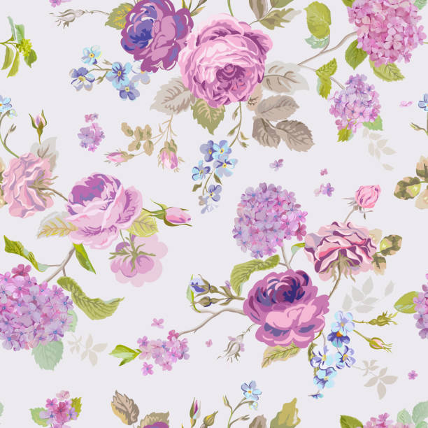 ilustrações de stock, clip art, desenhos animados e ícones de fundo de flores de primavera sem costura floral-shabby chic padrão - wedding rose lace backgrounds