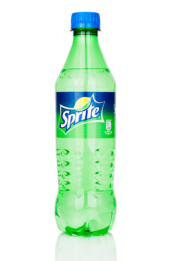 Kragujevac, Serbia - January 19, 2016: Plastic bottle of Sprite isolated on white background. Fanta made carbonated soft drink.