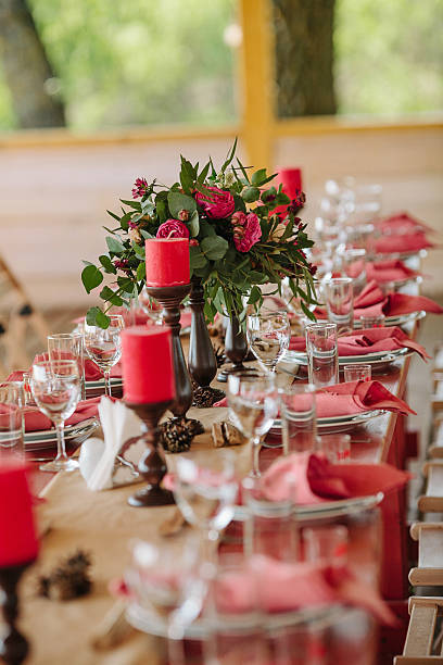 istock Floral and candle wedding decoration on festive  table 513934814