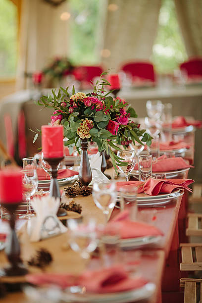 istock Floral and candle wedding decoration on festive  table 513934950