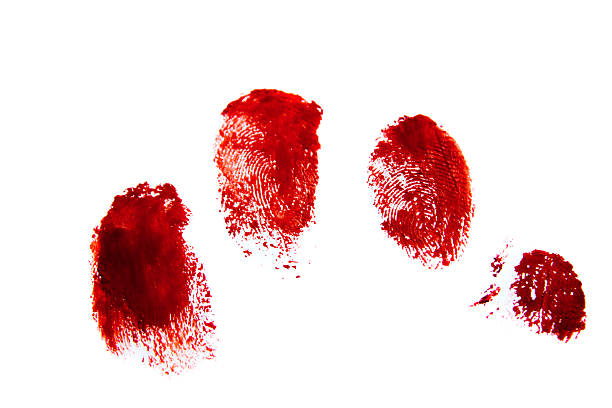 Bloody red finger prints stock photo