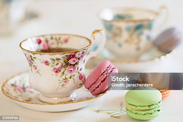 Cup Of Tea With Macaroons Stock Photo - Download Image Now - Afternoon Tea, Macaroon, Tea - Hot Drink