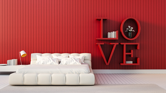 Love is more - modern Bedroom for Valentine's day / 3D render image
