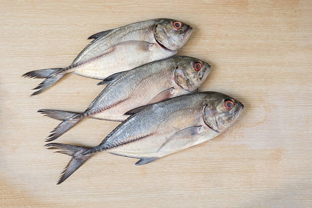 istock Fresh sea fish on wooden table 513941898