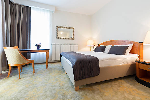 istock Interior of a double bed hotel room 513945030