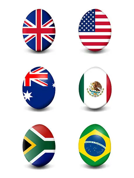Easter eggs in the National Colors of the United Kingdom, the United States of America, Australia, Mexico, South Africa and Bolivia