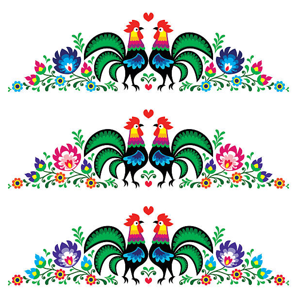 polish floral folk art long embroidery pattern - poland 幅插畫檔、美工圖案、卡通及圖標