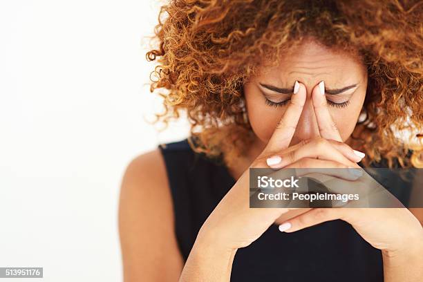Her Head Is Filled With Worries Stock Photo - Download Image Now - Headache, Women, One Woman Only
