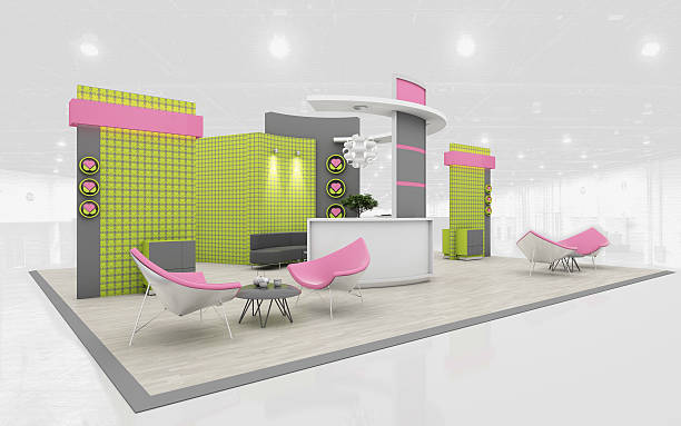 istock Exhibition Stand in Green and Pink colors  3d Rendering 513951302