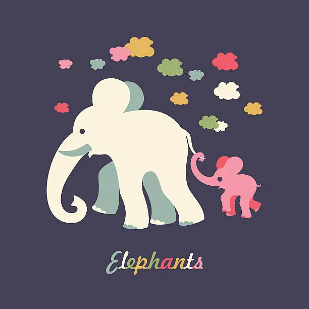 Vector illustration of elephant and baby elephant
