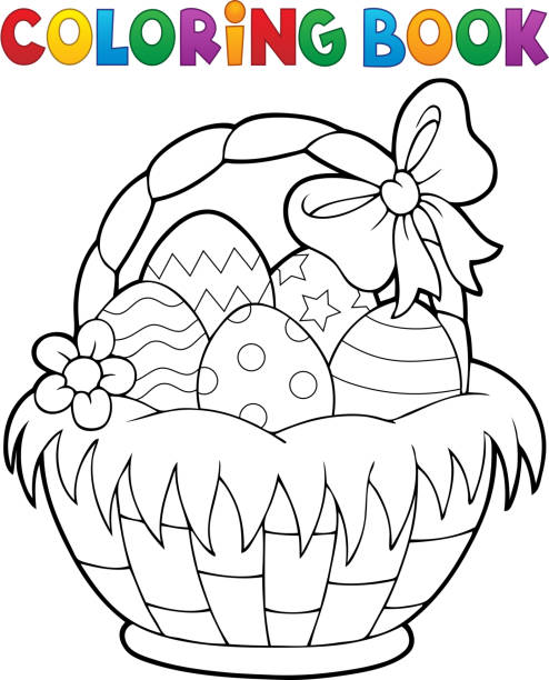 Coloring book Easter basket theme 1 vector art illustration