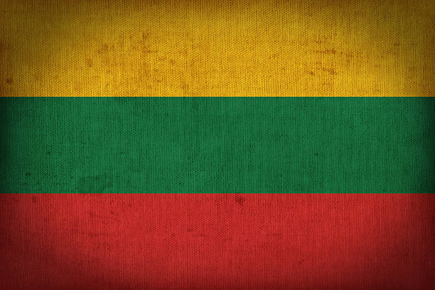 istock Lithuania flag pattern on the fabric texture ,retro vintage style 513958981