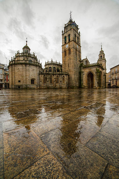 Lugo cathedral square stock photo