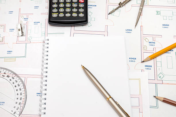 istock House plans with calculator, pencil, ruler, compass 513983512