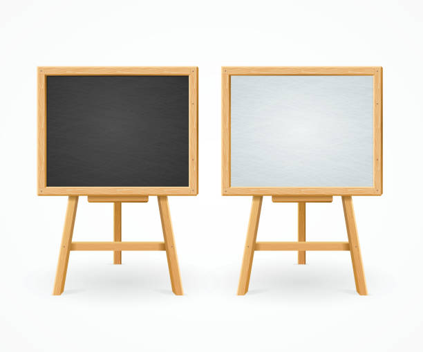 Black Board and White Set On Easel Front View. Vector Wooden Black Board and White Set On Easel Front View. Vector illustration wooden bleachers stock illustrations