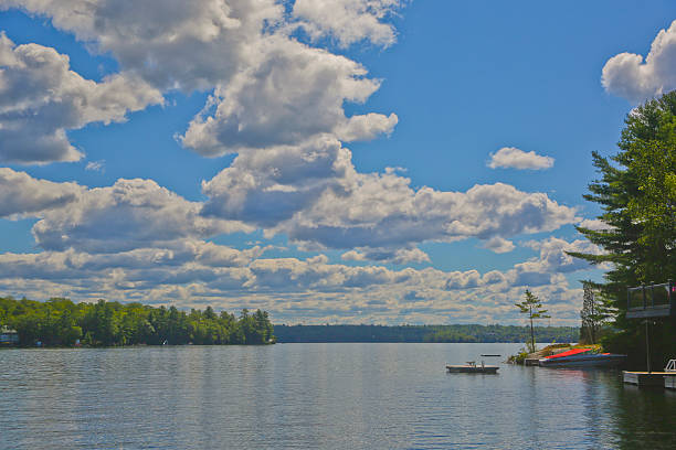 Panorama of a Lake in Muskoka, Ontario, Canada stock photo