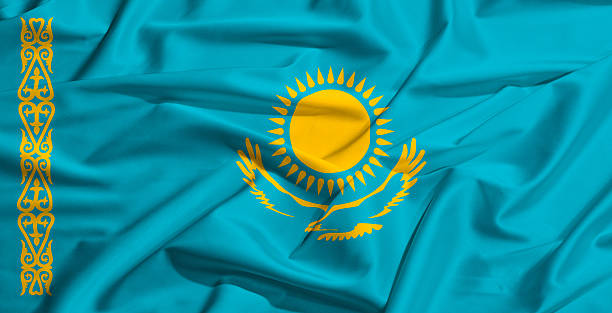 istock Kazhakistan flag on a silk drape waving 513985799
