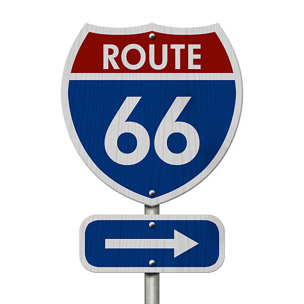 アメリカのルート 66 高速道路 の道路標識 - road trip sign journey route 66 ストックフォトと画像