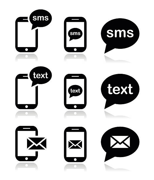 모바일 sms 문자 메시지 메일 아이콘 세트 - 사진 메시지 stock illustrations
