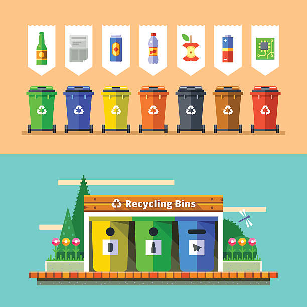 abfallmanagement und recycling konzept. flache vektor. - recycling newspaper paper bottle stock-grafiken, -clipart, -cartoons und -symbole