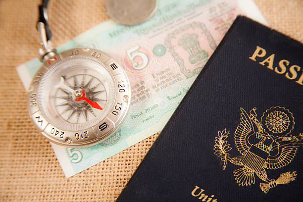 istock Travel background. Compass, passport, money on burlap. 513991572