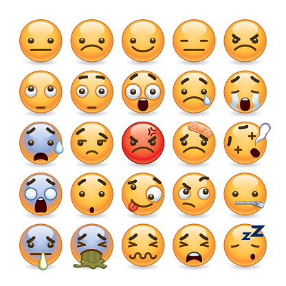 A set of 25 cute emoticon in various expression. All objects are group individually.