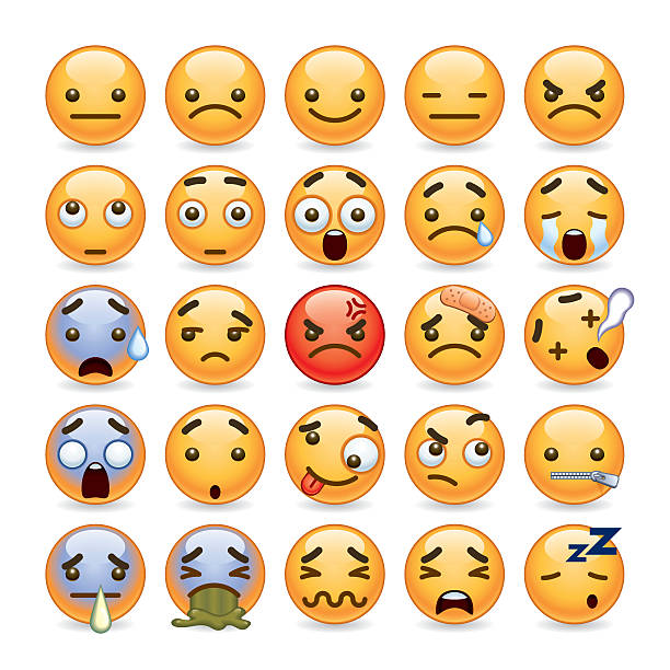 cute emoji A set of 25 cute emoticon in various expression. All objects are group individually. angry emoji stock illustrations