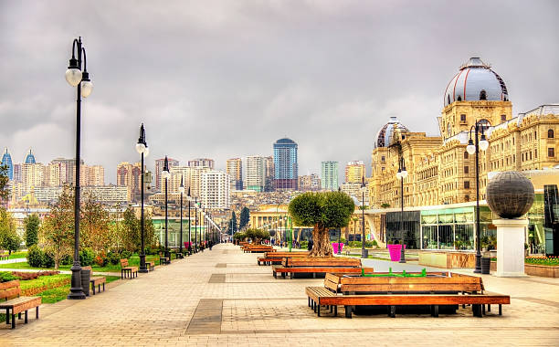 Panorama of Baku from Winter Park Panorama of Baku from Winter Park - Azerbaijan azerbaijan stock pictures, royalty-free photos & images