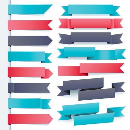 A set of flat vector ribbon set in various styles and colors. All objects are grouped individually for ease of use.