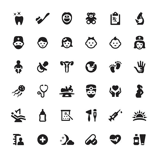 소아과 의사 및 유아 벡터 기호들 및 아이콘 - medical injection syringe icon set symbol stock illustrations