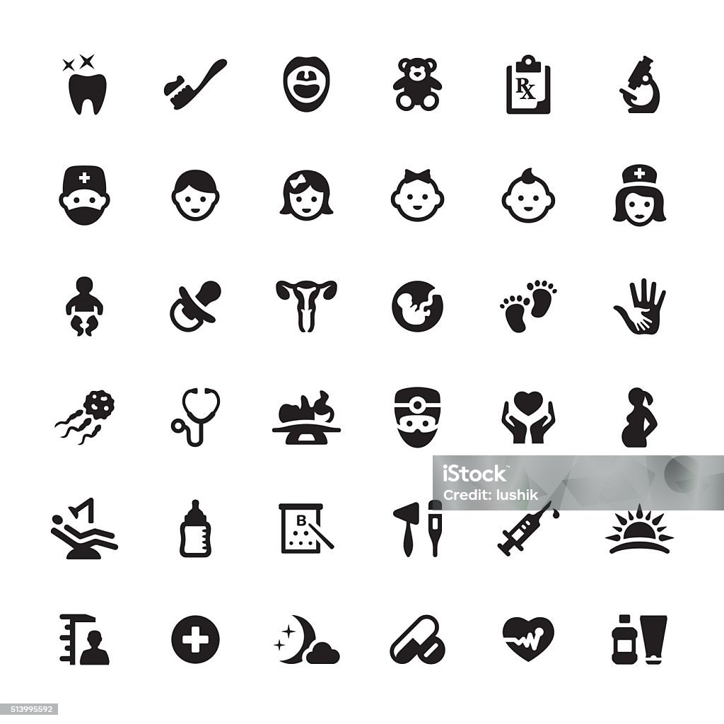 Pediatrician and Babies vector symbols and icons Pediatrician and Babies symbols and icons. Baby - Human Age stock vector