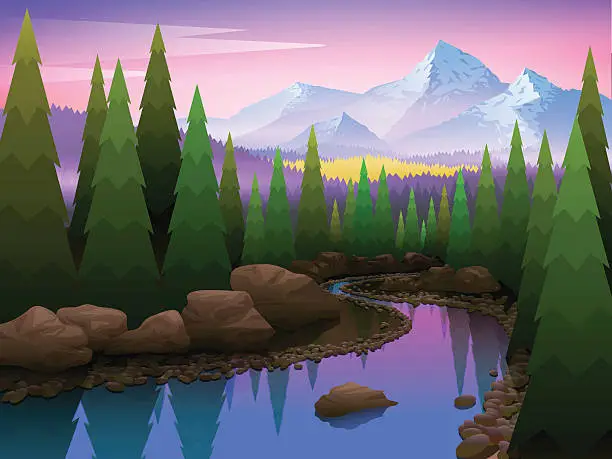 Vector illustration of Beautiful Landscape with trees and mountains