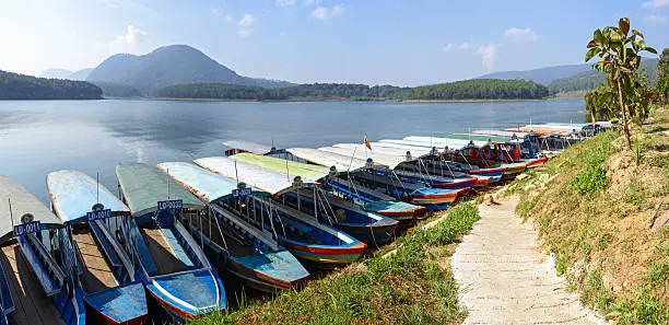 The Parking of boats on the lake in Dalat, Vietnam