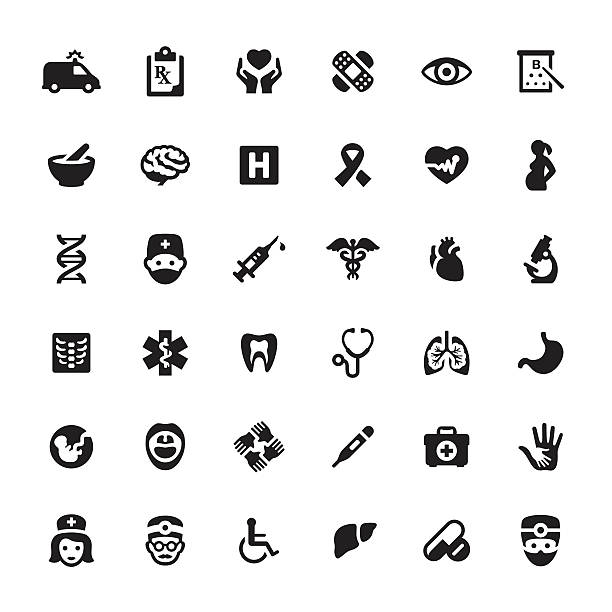 Healthcare And Medicine vector symbols and icons Healthcare And Medicine symbols and icons. eye test equipment stock illustrations