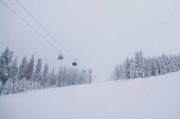 istock Ski lift, forest and winter 513998262