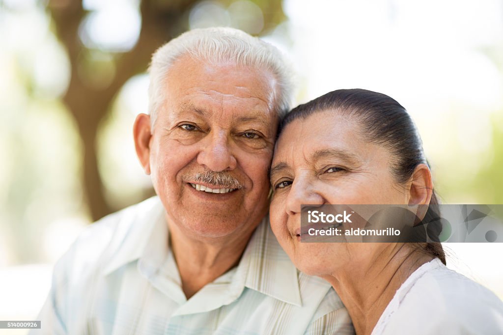 Close-up of senior couple Close-up of a senior couple smiling Latin American and Hispanic Ethnicity Stock Photo