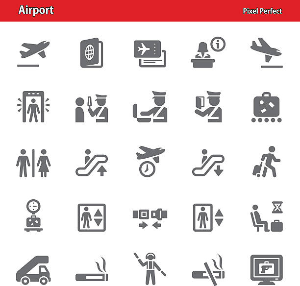 ilustraciones, imágenes clip art, dibujos animados e iconos de stock de aeropuerto icons-set 2 - security scanner airport security men women
