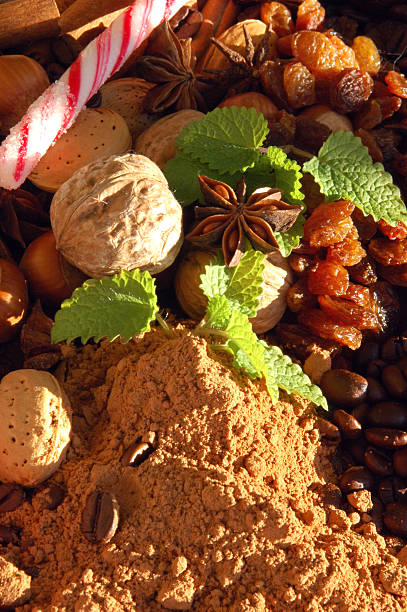 Various nuts and baking ingredients stock photo